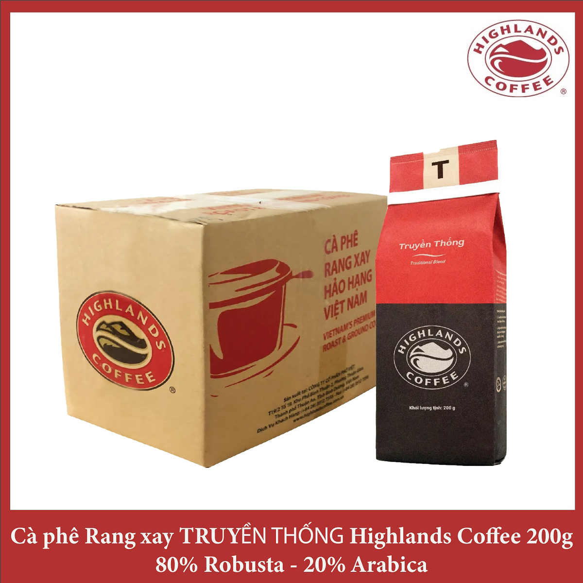 [Traditional Blend] Mua 3 gói tặng 1 gói Cà phê Rang xay Truyền thống Highlands Coffee 200g