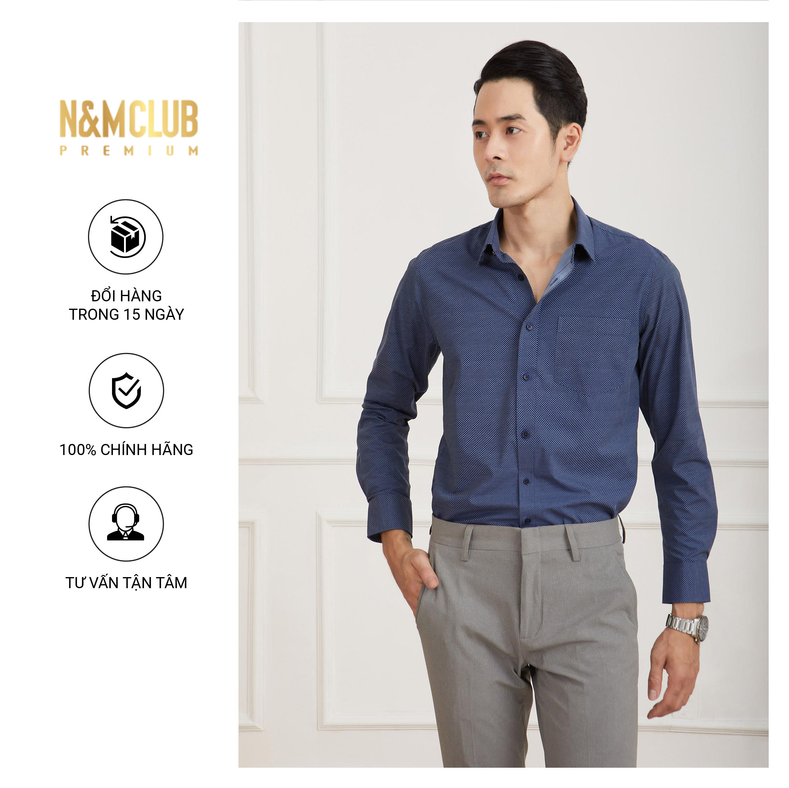 N&amp;M CLUB Áo Sơ Mi Nam Tay Dài chất liệu Bamboo cotton 2105036