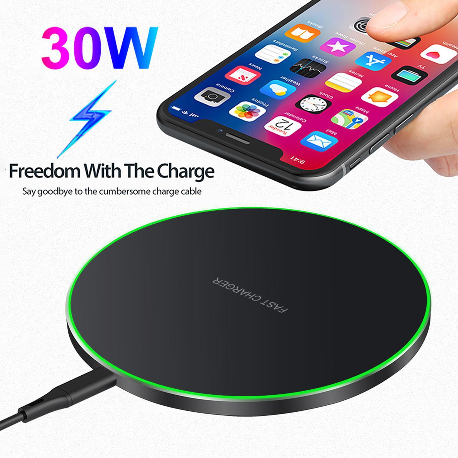 2X  Slim Qi Wireless Charger 30W Max Pad Station for iPhone 12 X black
