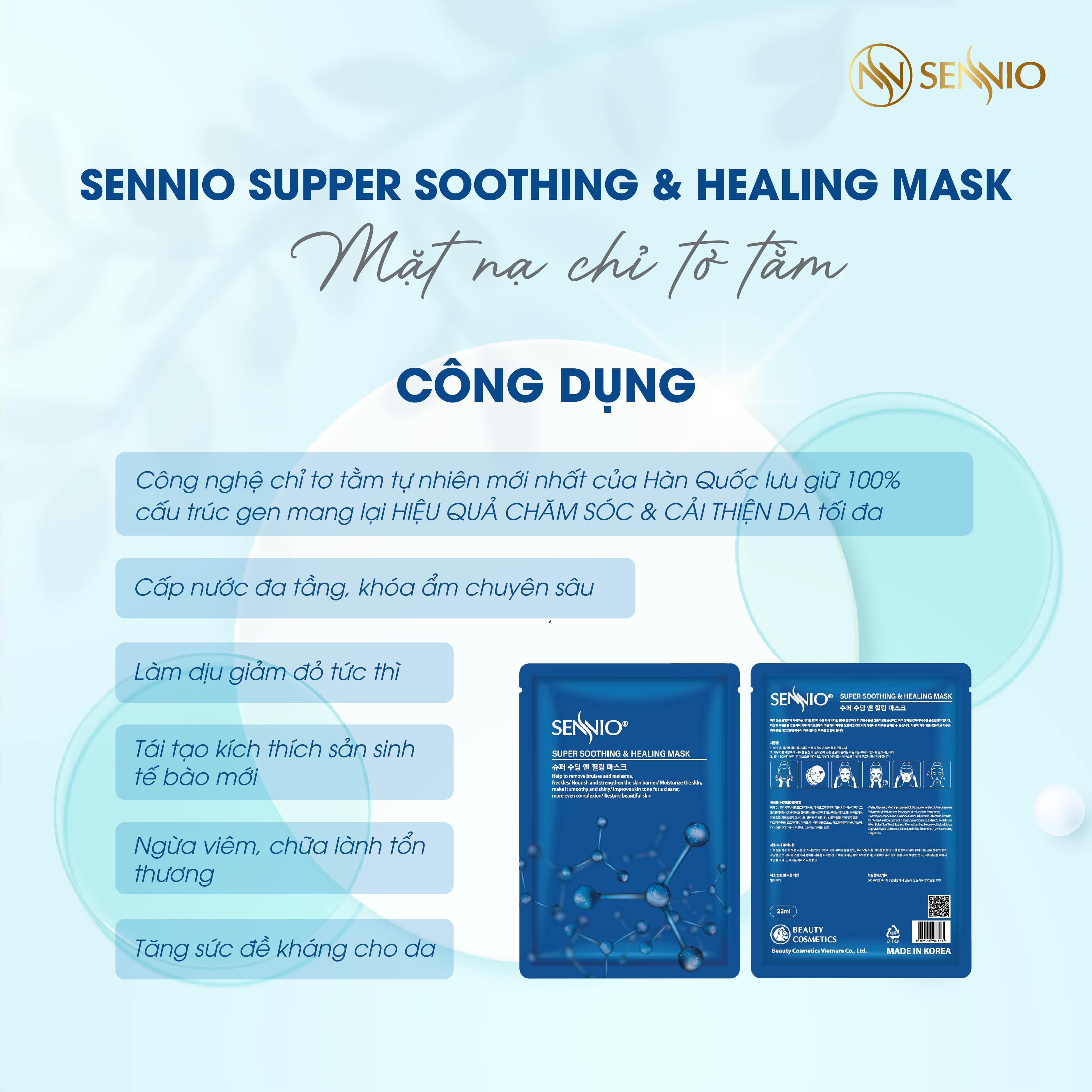 Mặt nạ giấy dưỡng trắng da Sennio Super Soothing &amp; Healing Mask dưỡng ẩm, phục hồi da 23 ml SNO 822
