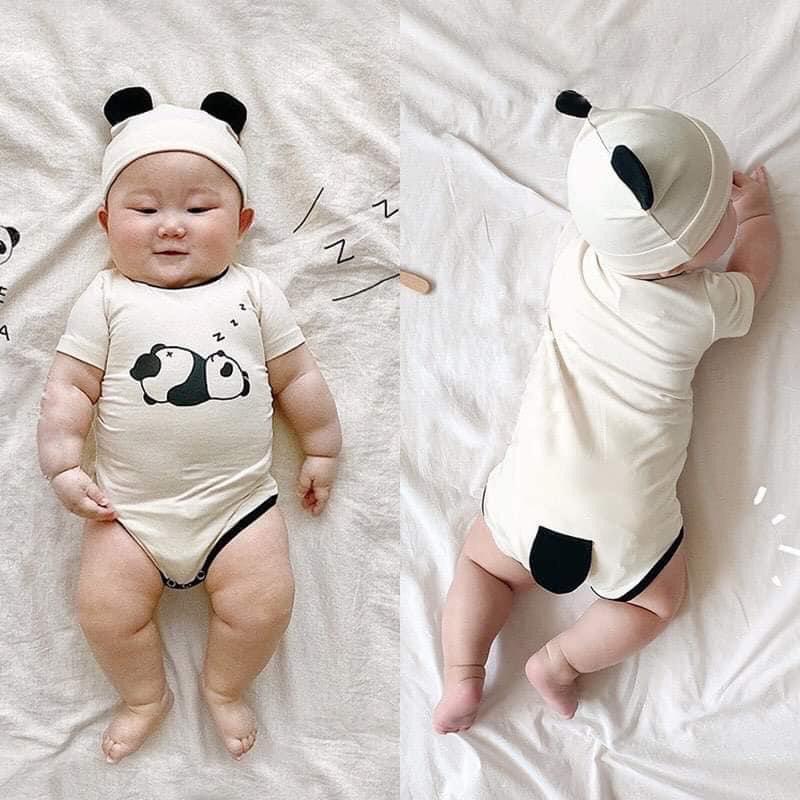 body gấu trúc + kèm mũ cho bé - bộ đồ liền thân - body chip bé sơ sinh - gấu panda- áo quần trẻ em