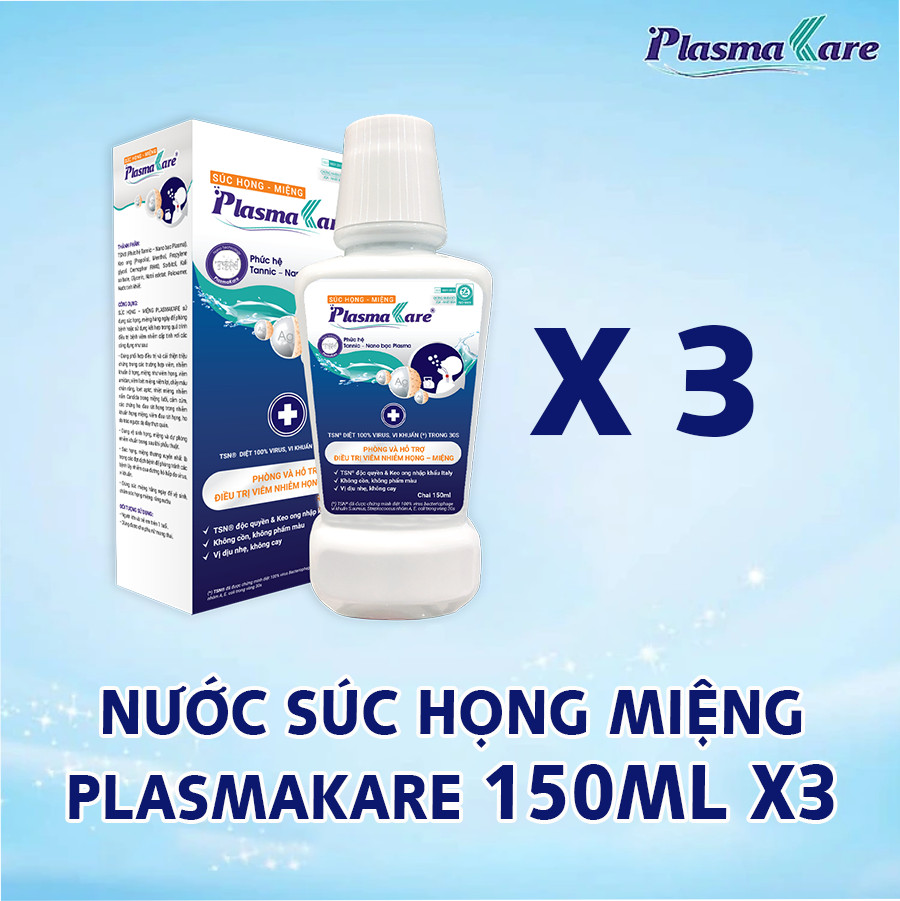 Combo 3 Nước Súc Họng Miệng Nano Bạc PlasmaKare Chai Mini 150ml: Dịu Họng, Giảm Ho, Sạch Đờm [Chính hãng]