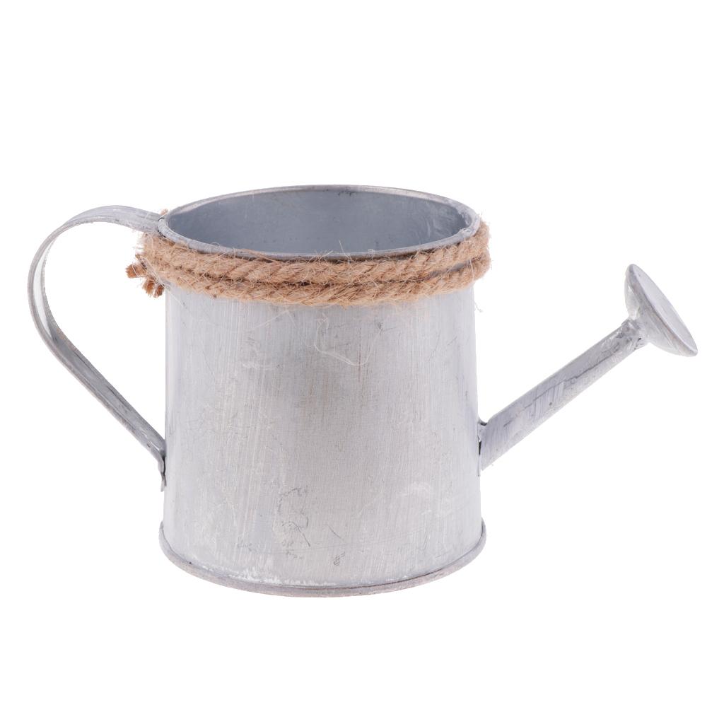 Watering Kettle Shaped Metal Flower Plant Bucket Pot Garden Decor