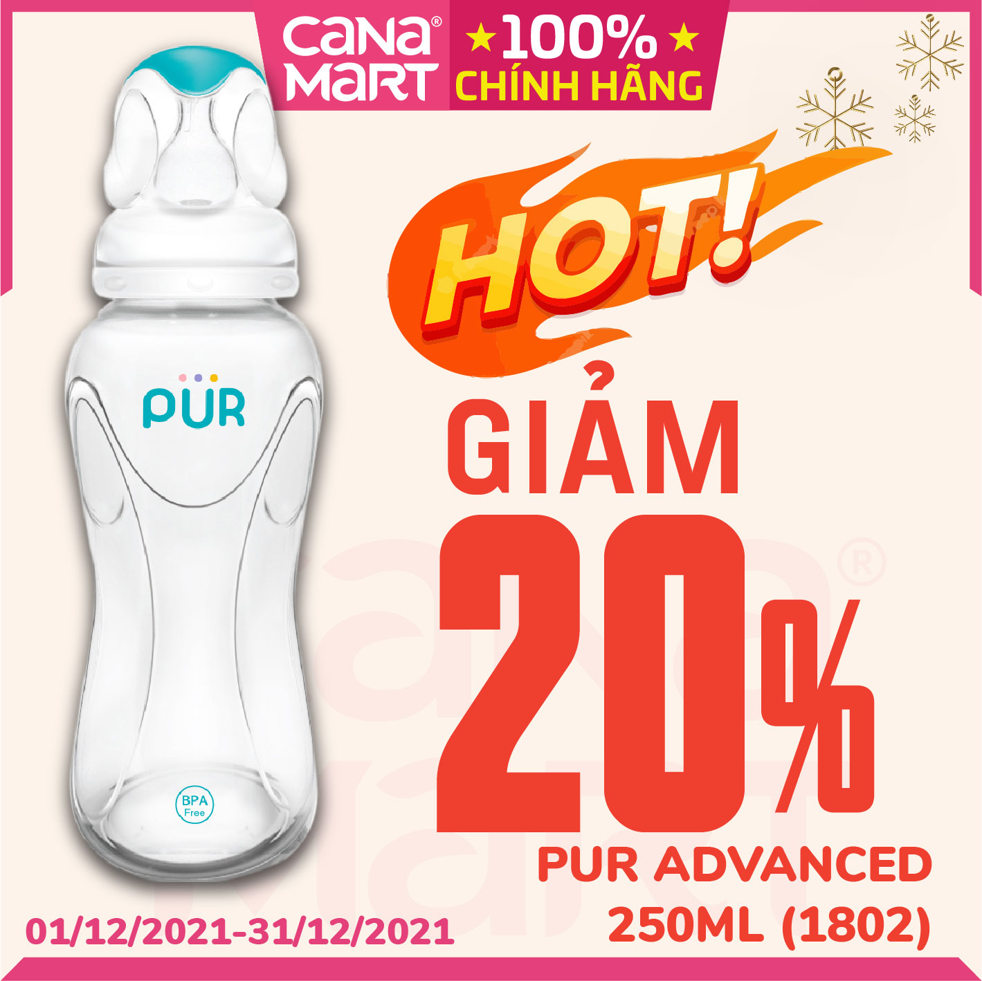 Bình sữa cổ thường Pur Advanced 250ml (1802)