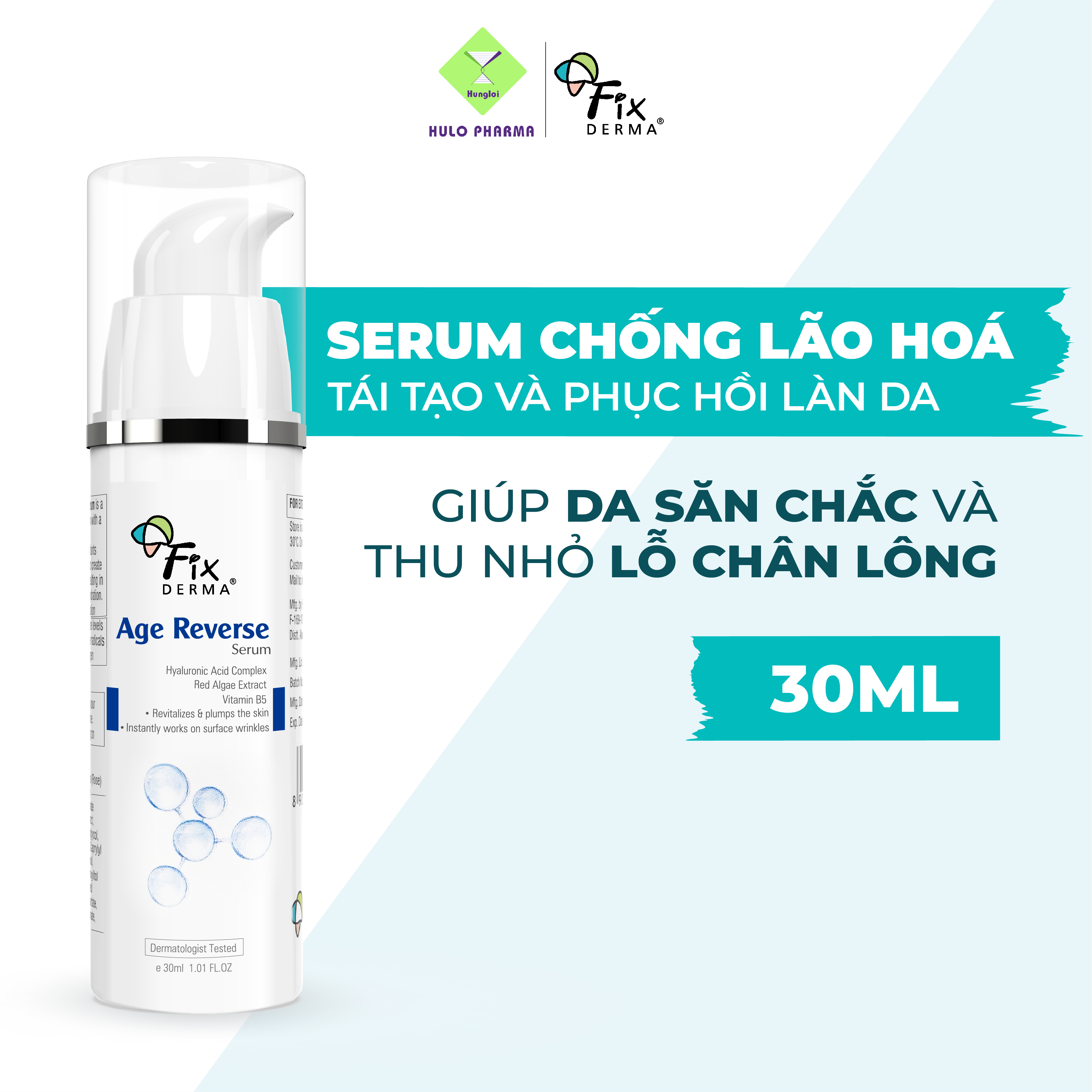 Serum Phục Hồi Da FIXDERMA Age Reverse Chống Lão Hóa Tái Tạo Da Giúp Da Săn Chắc Và Thu Nhỏ Lỗ Chân Lông 30ml - Hùng Lợi