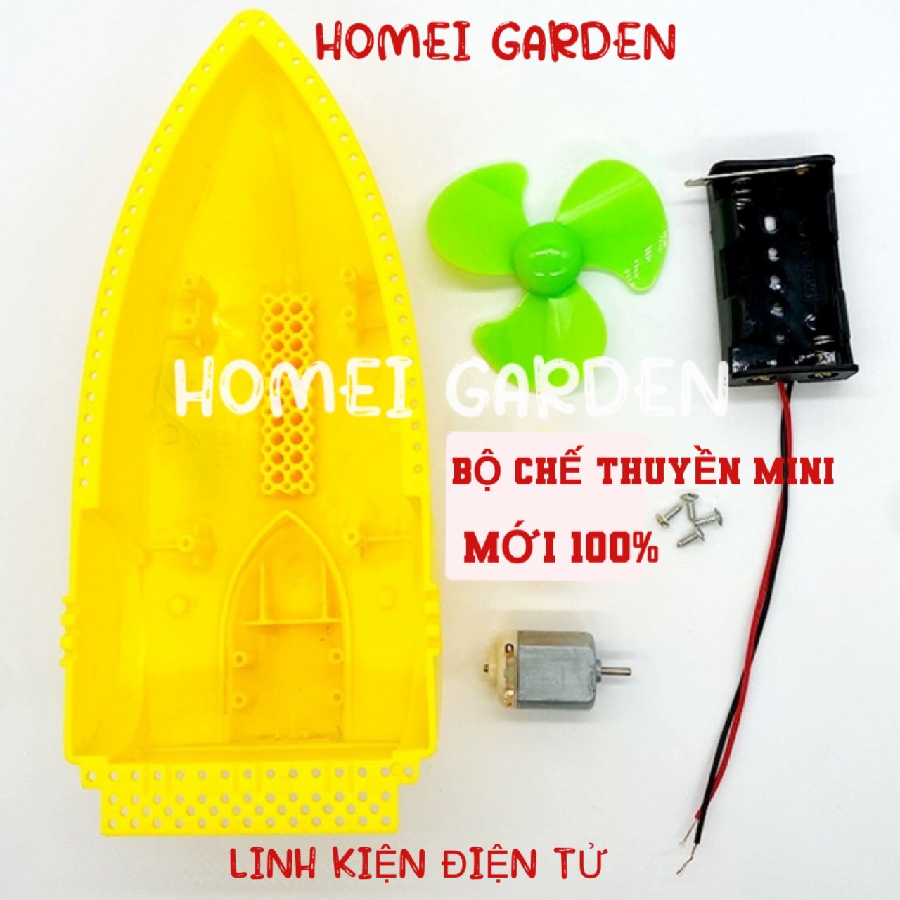 Bộ kit lắp cano tàu thuyền mini gồm vỏ tàu thuyền bằng nhựa motor đế pin cánh quạt DIY steam stem - HM0167