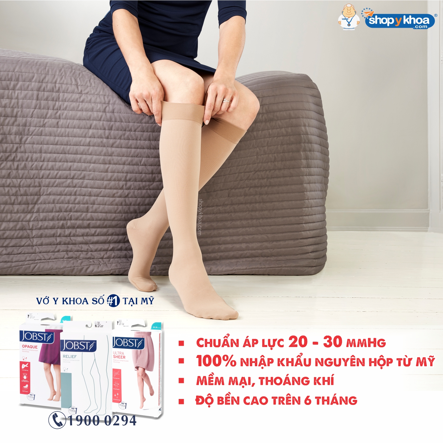 Vớ y khoa đùi silicone JOBST UltraSheer - Siêu mỏng, màu da, kín ngón, 20-30mmHg, giãn tĩnh mạch chân (tất y khoa)