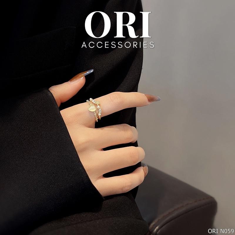 Nhẫn nữ Freesize trái tim đính đá Amyas thời trang độc đáo ORI ACCESSORIES N059