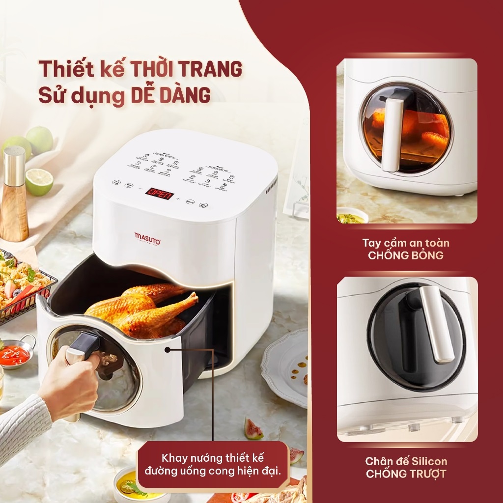 Nồi chiên không dầu Sothing Masuto MSQueen 6L, màn hình cảm ứng, đốt 2 tầng đối lưu không cần lật trở- Hàng chính hãng