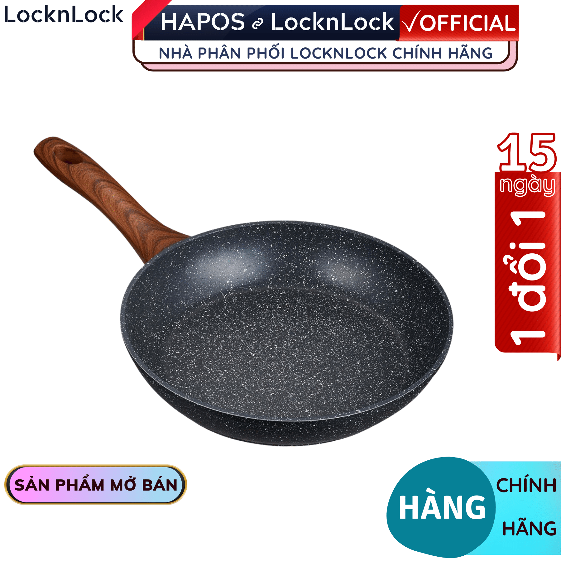 Chảo nhôm chống dính Lock&Lock Baum Marble LBU1203 20cm LBU1243 24cm LBU1283 28cm dùng bếp từ - Hapos