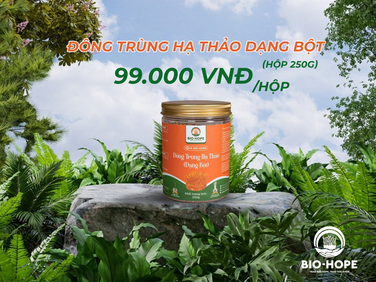 Bột Đông Trùng Hạ Thảo BIO HOPE Nguyên Chất 100% Tăng Đề Kháng, Chống Suy Nhược, Bảo Vệ Tim Mạch - 250G