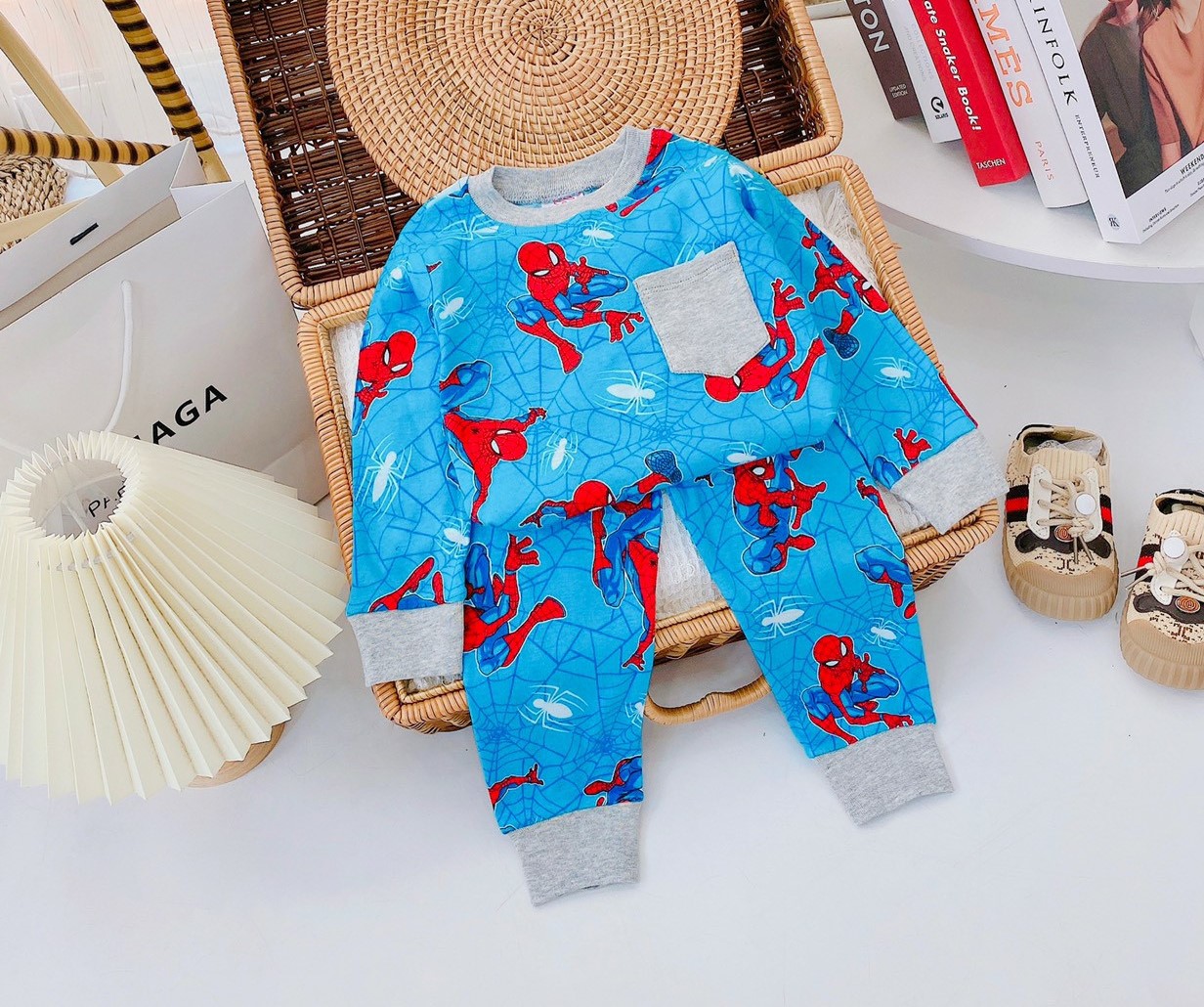 Đồ bộ dài tay bé trai, bộ đồ ngủ cho bé trai size 8-22KG chất thun cotton mềm mịn mát