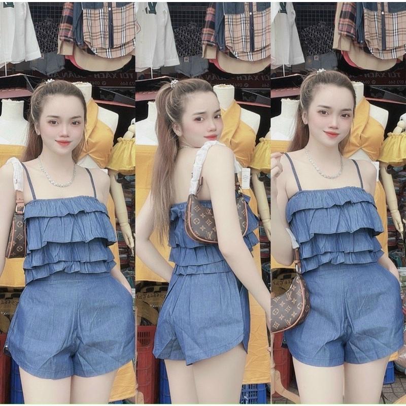 Set Đi Chơi 2 Dây Nữ, Jean Mềm 3 tầng, Quần có Túi, Freesize 40-55kg, tuỳ chiều cao - HÌNH CHỤP THẬT