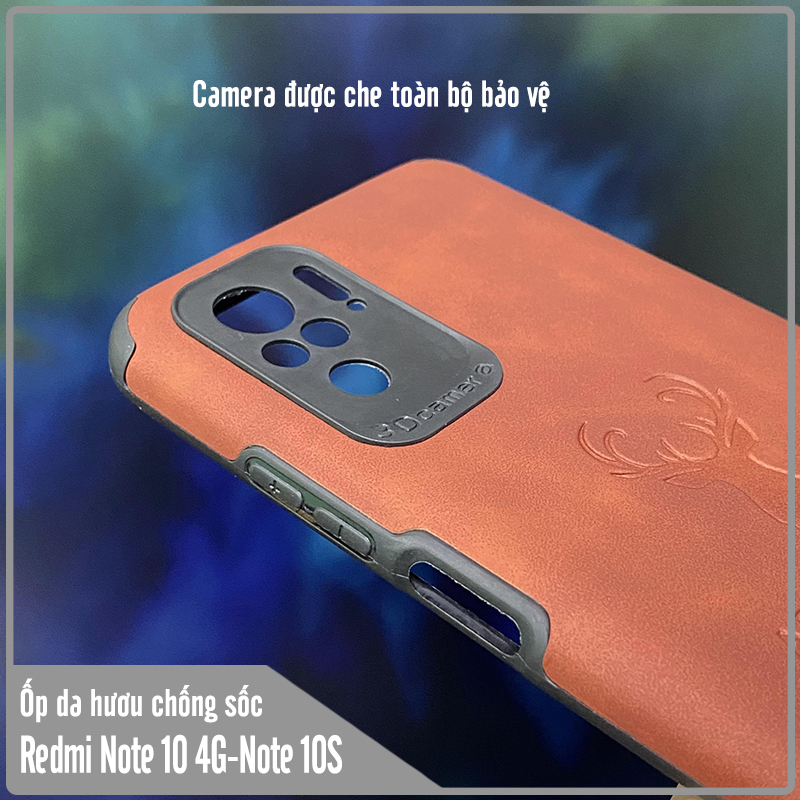 Ốp lưng cho Xiaomi Redmi Note 10 - Note 10S da hươu 4 gốc chống sốc