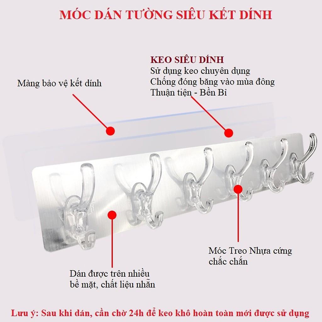 Thanh Treo 6 Móc Dán Tường 6 Nhánh Siêu Dính Trong Suốt