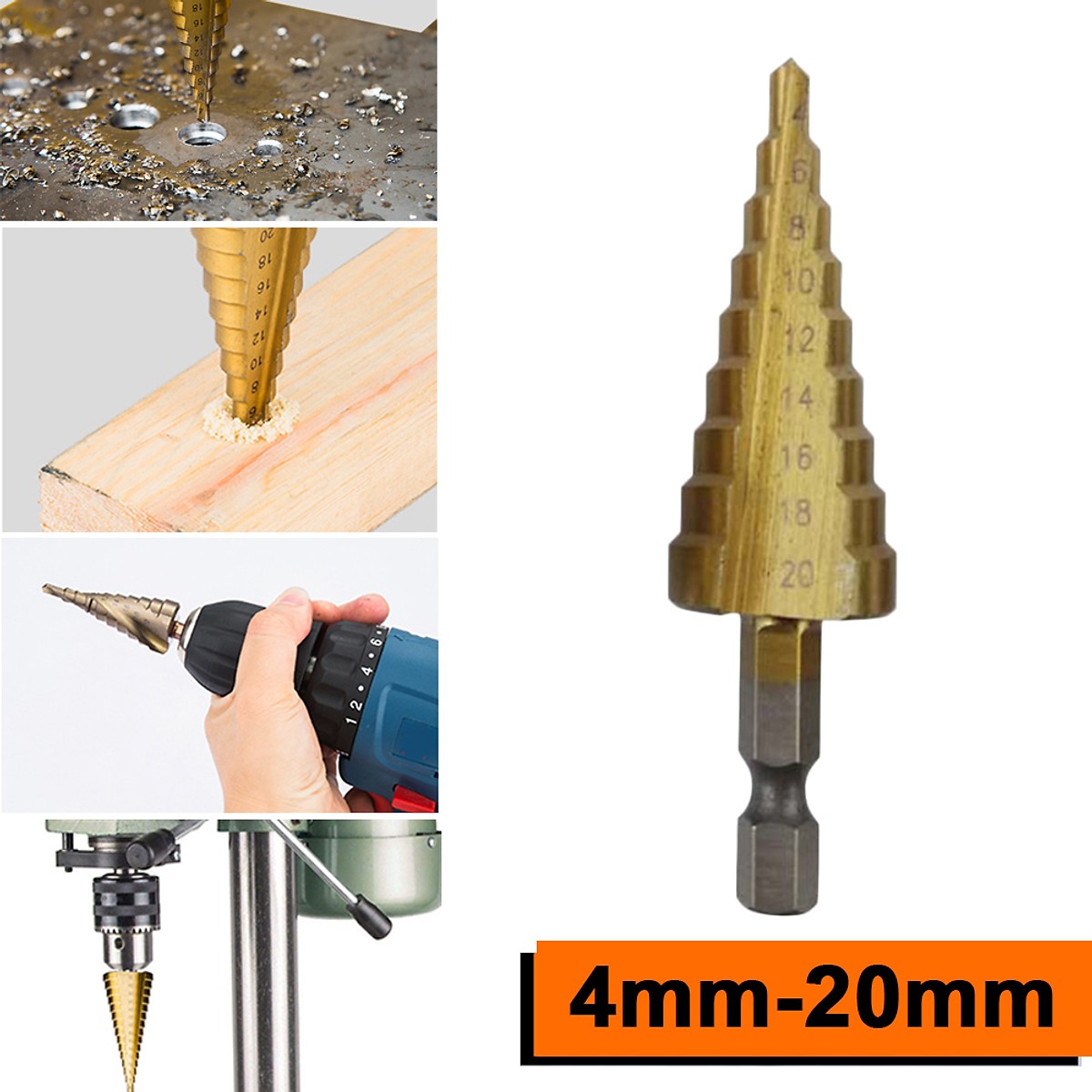 Mũi khoan bước tháp titanium 4-20mm, khoan sắt, khoan hợp kim