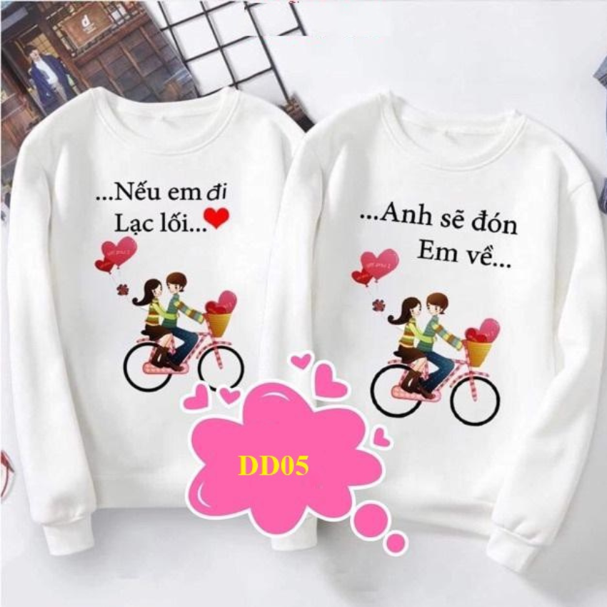 Áo Đôi Với Người Yêu Sweater MM07, Áo Đôi In Nếu Em Đi ý Nghĩa, Vải Nỉ Bông In Hình Dễ Thương