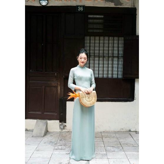 ÁO DÀI TRUYỀN THỐNG TRƠN XANH PASTEL