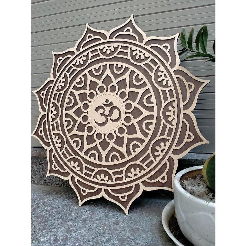 Tranh Gỗ Decor Hoa Mandala Chữ Om Treo Tường Phòng Thiền , Yoga 60cm