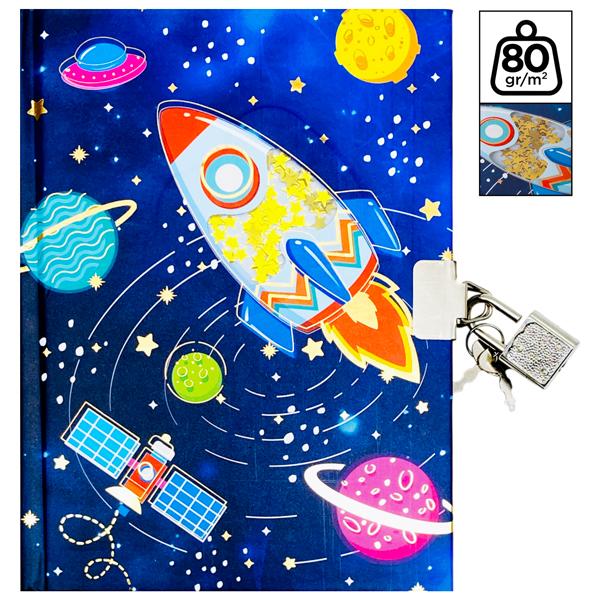 Sổ Nhật Ký Vũ Trụ Có Khóa A5 - Kẻ Ô Vuông - MP PB891-11 - Màu Xanh Dương Đậm