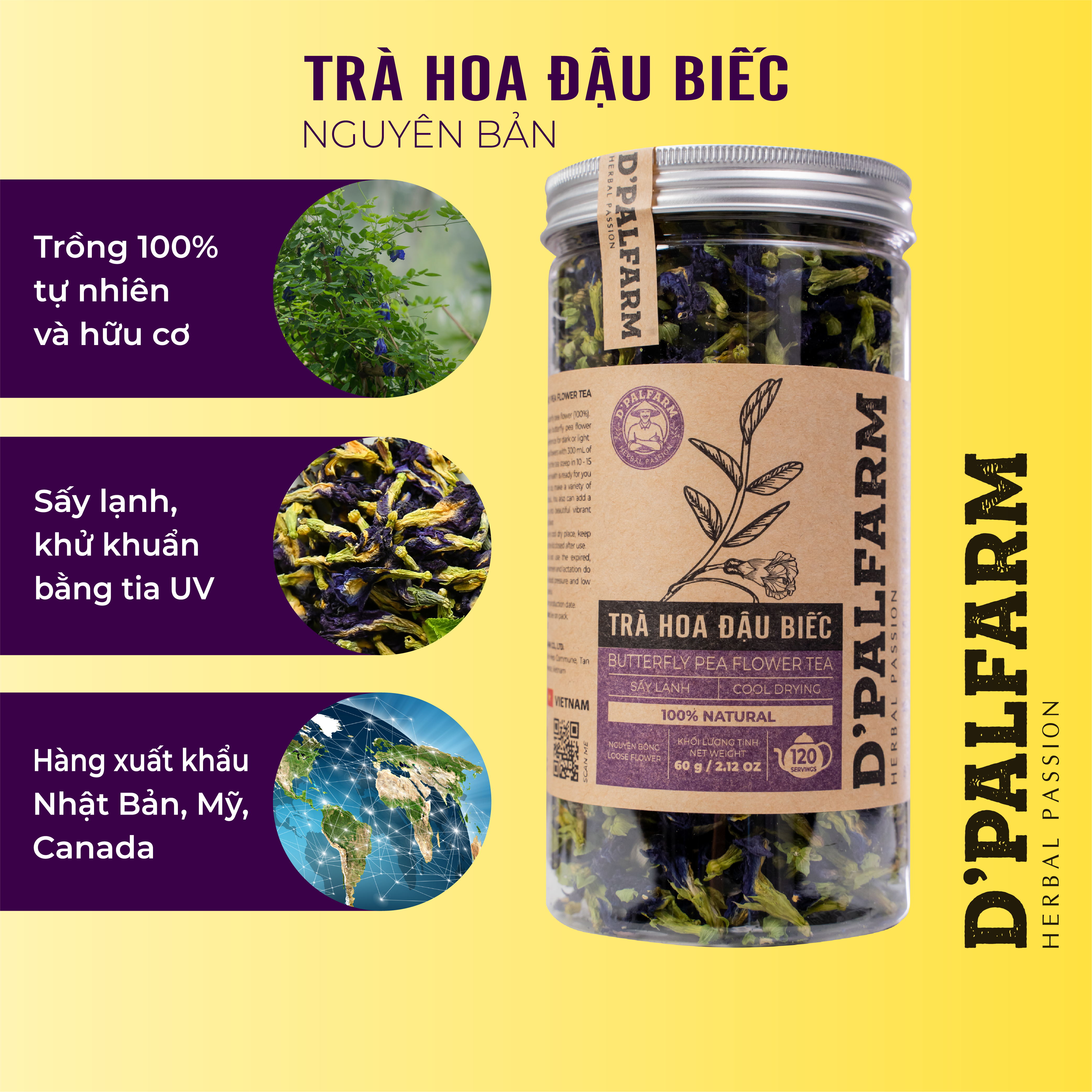 Hình ảnh Trà Hoa Đậu Biếc D'PALFARM, Hũ 60g Vị Nguyên Bản, Hàng Chính Hãng 100% Hữu Cơ, Công Nghệ Sấy Lạnh, Khử Khuẩn Bằng Tia UV, Đẹp Da, Đẹp Tóc, Giảm Cân, Ổn Định Đường Huyết, Giàu Hoạt Chất Chống Oxy Hóa, Hàng Xuất Khẩu Nhật Bản, Mỹ, Canada