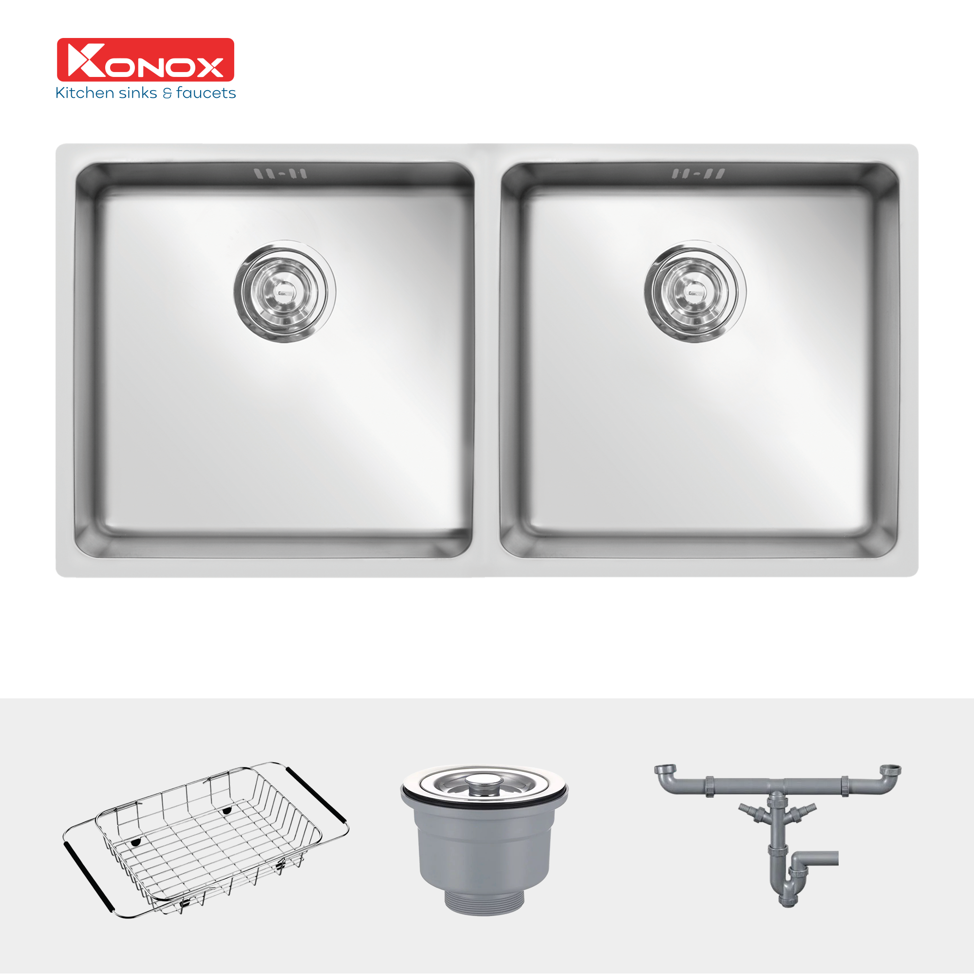 Chậu rửa bát Konox, Undermount Series, Model KN7544DUB, Inox 304AISI tiêu chuẩn châu Âu, 750x440x220(mm), Hàng chính hãng