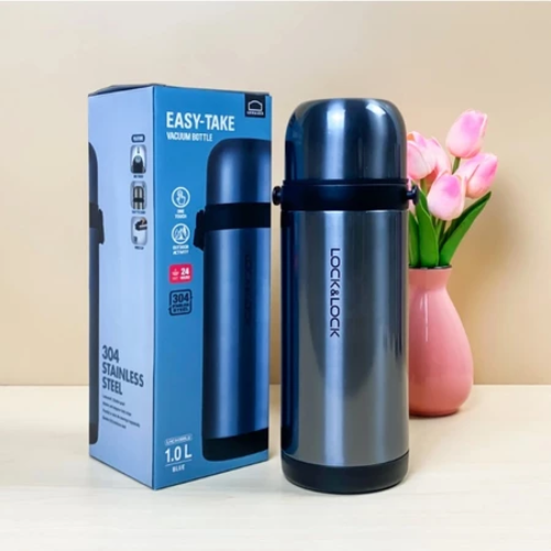 Bình giữ nhiệt LocknLock Easy Take Vacuum Bottle 1L LHC1439, Hàng chính hãng, nắp dùng làm cốc tiện lợi - JoyMall