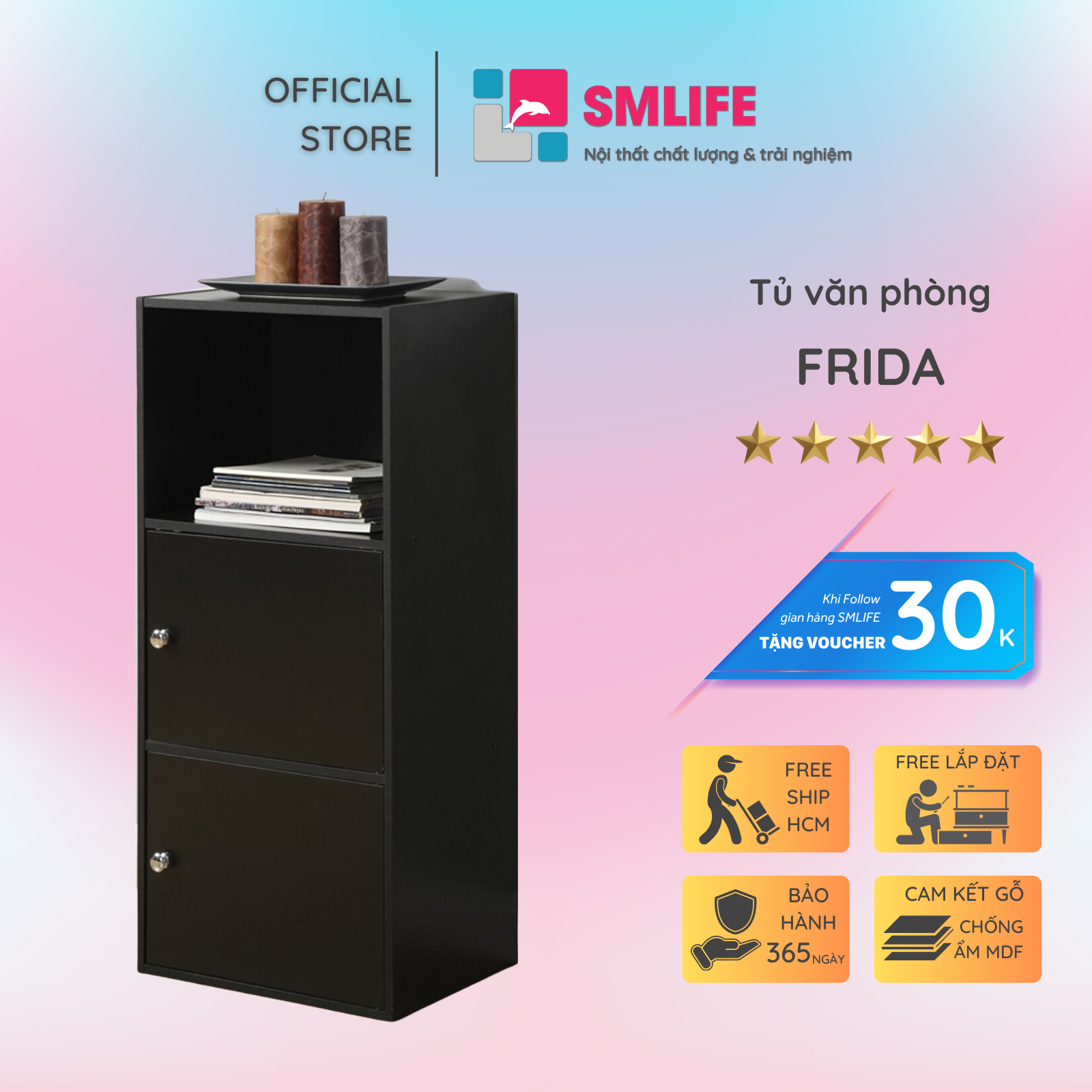 Tủ đựng tài liệu, hồ sơ gỗ hiện đại SMLIFE Frida  | Gỗ MDF dày 17mm chống ẩm | D40xR30xC90cm - Màu