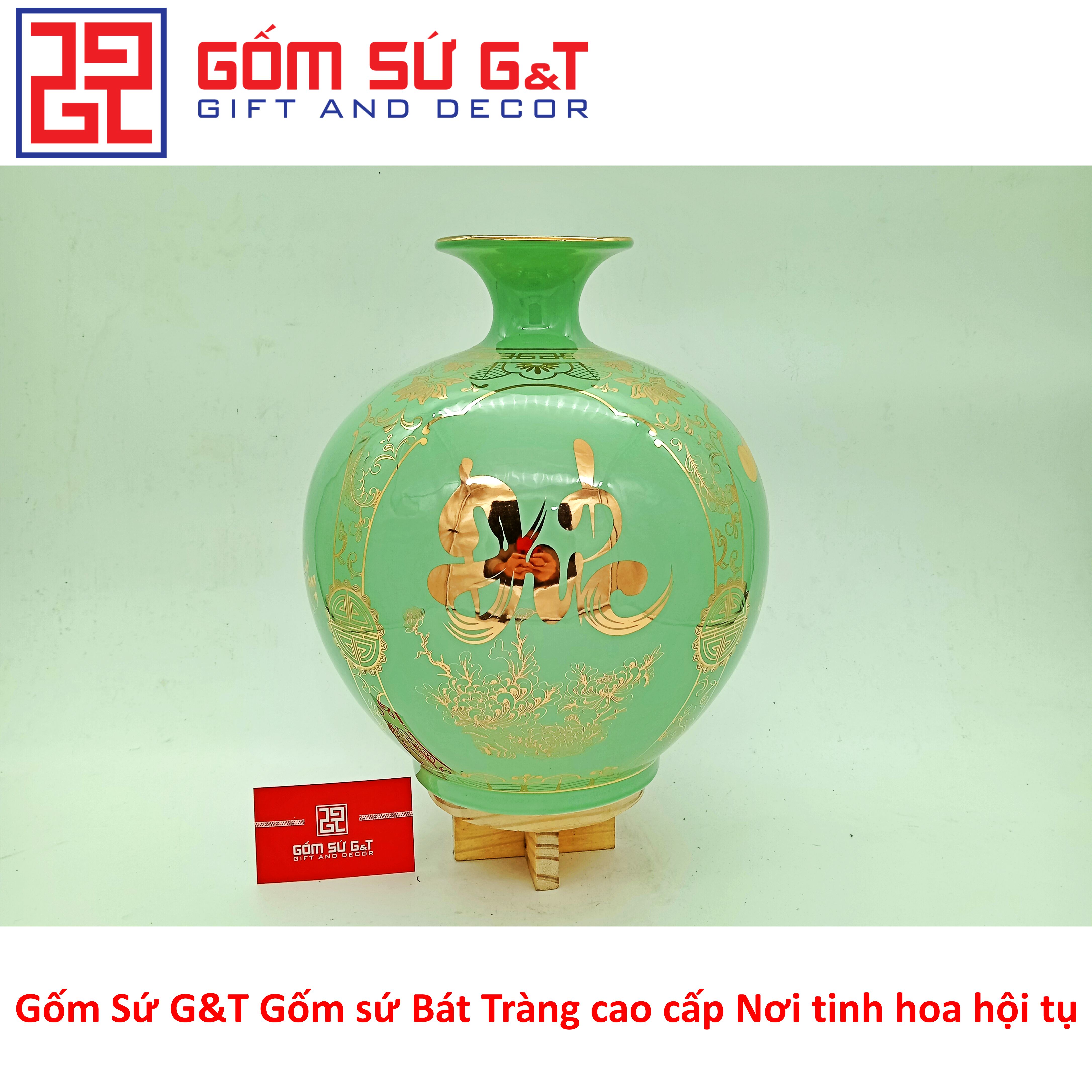 Bình hút tài lộc tứ cảnh Phúc Đức Tài Lộc vẽ vàng kim Gốm Sứ G&amp;T