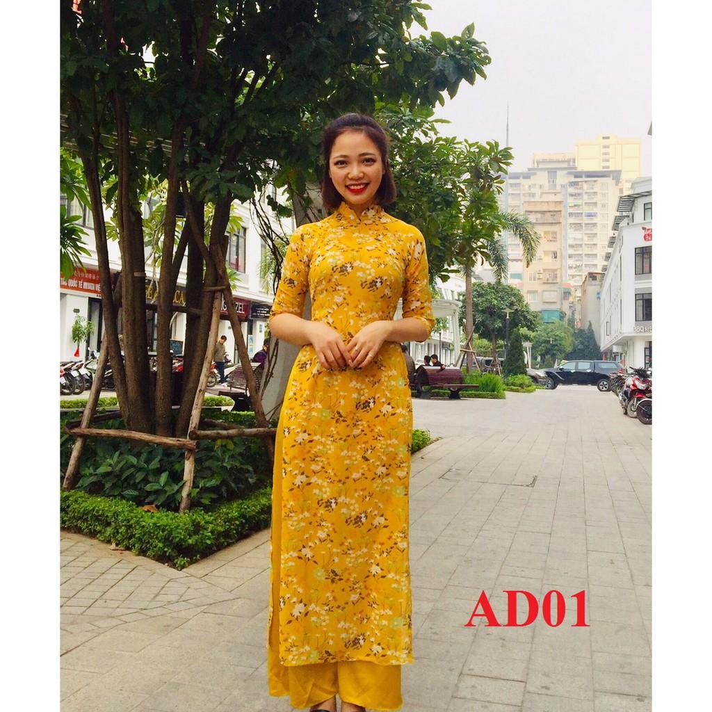 Set áo dài truyền thống hoa nhí kèm quần