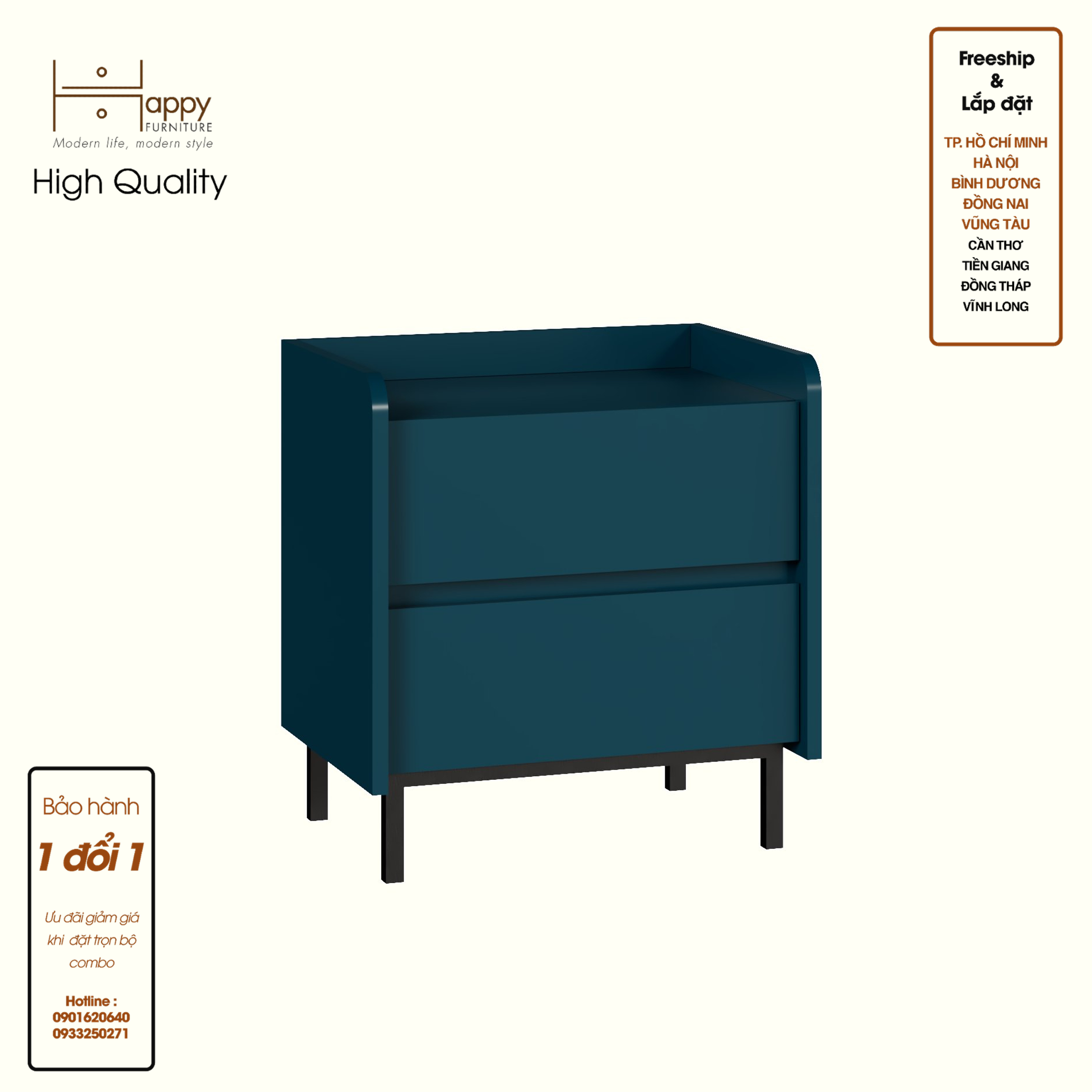 [Happy Home Furniture] LAVIA, Táp đầu giường 2 ngăn kéo - chân sắt, 50cm x 40cm x 54cm ( DxRxC), THK_153