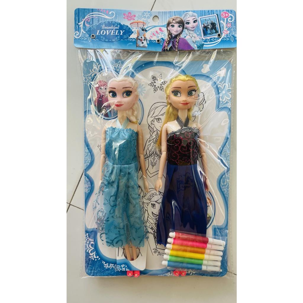 Đồ chơi túi 2 búp bê khớp ELSA & ANA kèm màu tô cho bé