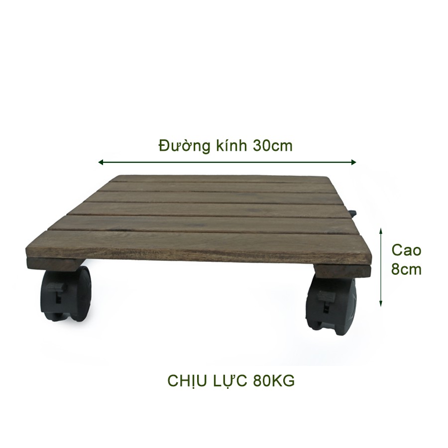 Hai đế lót chậu cây-Đế lót chậu hoa GREENHOME-Có bánh xe Vuông-Đen chịu lực 80Kg-Kích thước R30xc8 Cm-TẶNG HAI GÓI DƯỠNG HOA TƯƠI LÂU