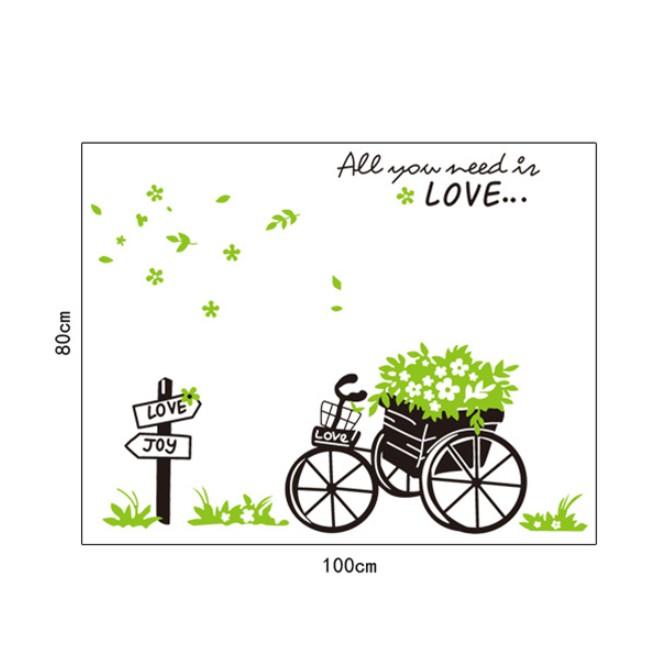 Decal trang trí dán tường mẫu xe đạp xanh