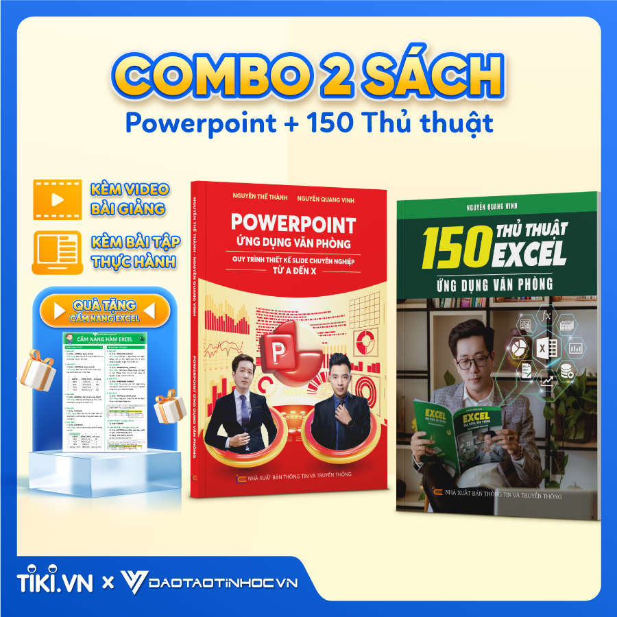 Combo 2 Sách Power Point - 150 Thủ Thuật ĐÀO TẠO TIN HỌC Ứng Dụng Văn Phòng Kèm Video Khoa Học Online