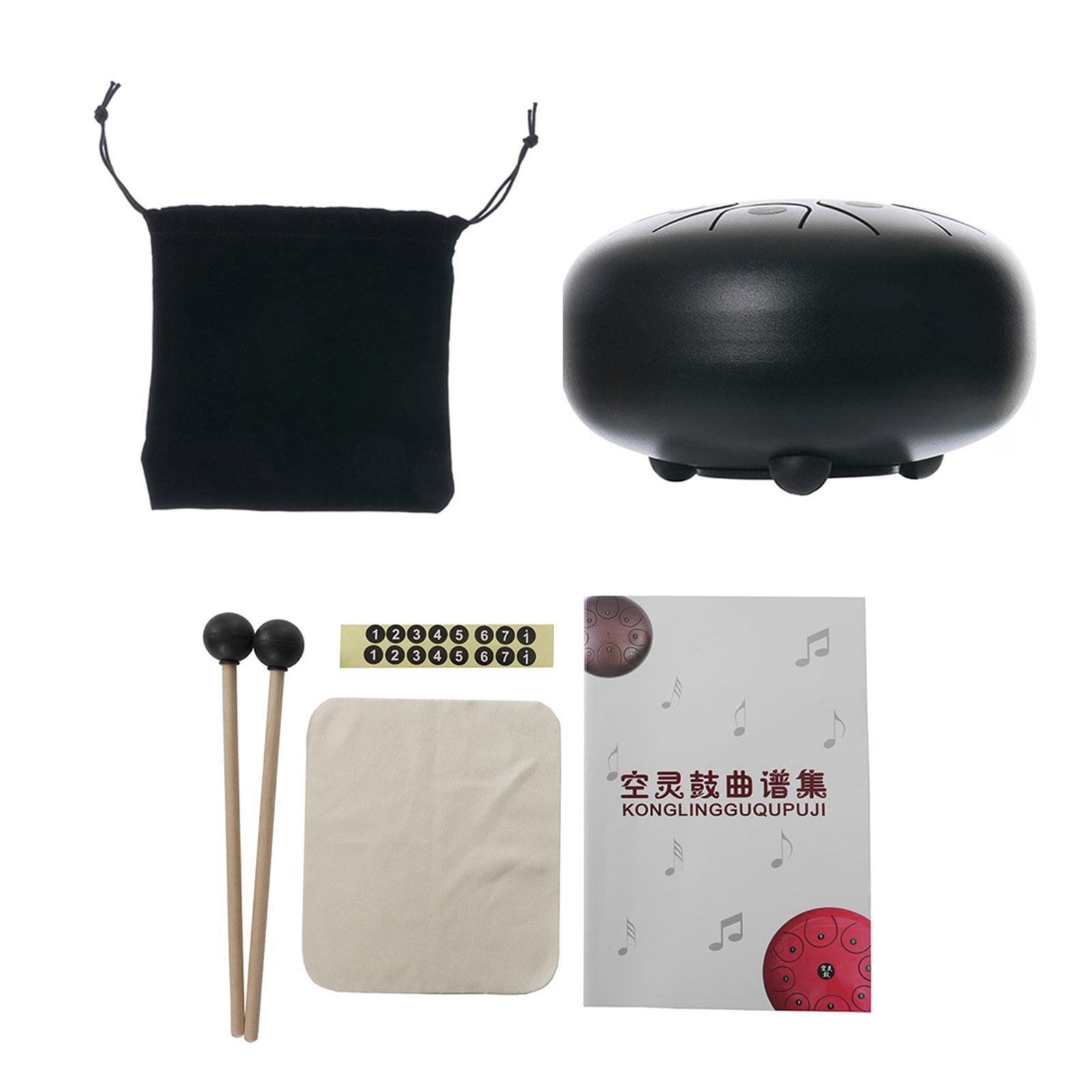 Steel Tongue Drum Steel Drums Handpan Standard C Key 8 Notes 6 Inch Percussion Instrument with Drum Mallets Carry Bag Gift for Adults Kids, Black