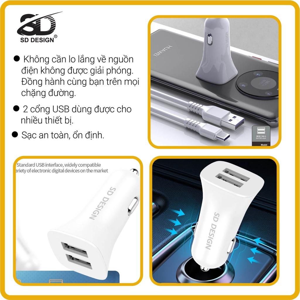 Tẩu sạc ô tô 2 cổng USB cao cấp V35 tương thích rộng rãi với nhiều loại thiết bị điện tử SD Design