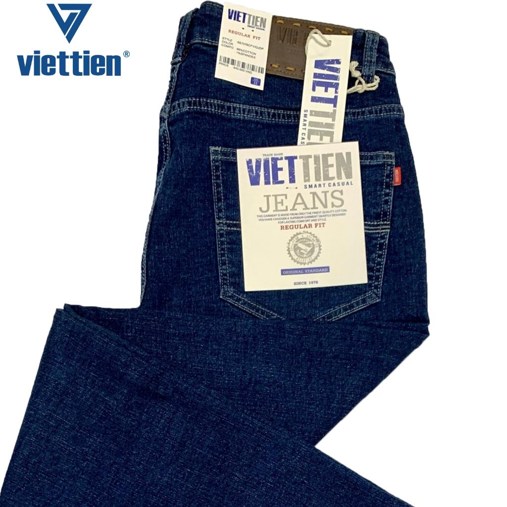 Viettien - Quần Jeans nam dài Màu Xanh đen 6S7076 phom Regular fit may vừa không ôm sát, không rộng
