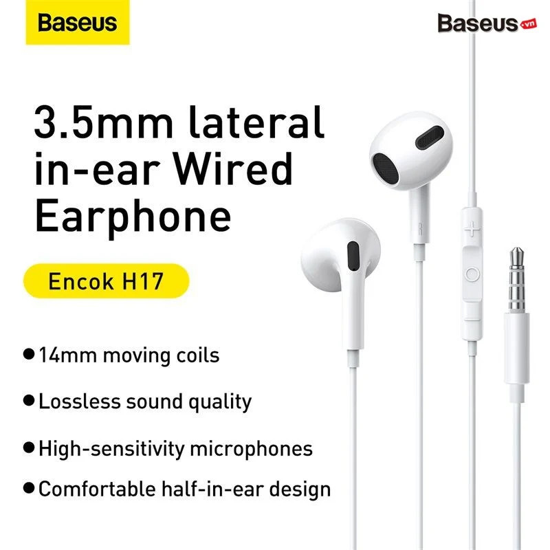 Tai Nghe Baseus Encok 3.5mm lateral in-ear Wired Earphone H17 - hàng chính hãng