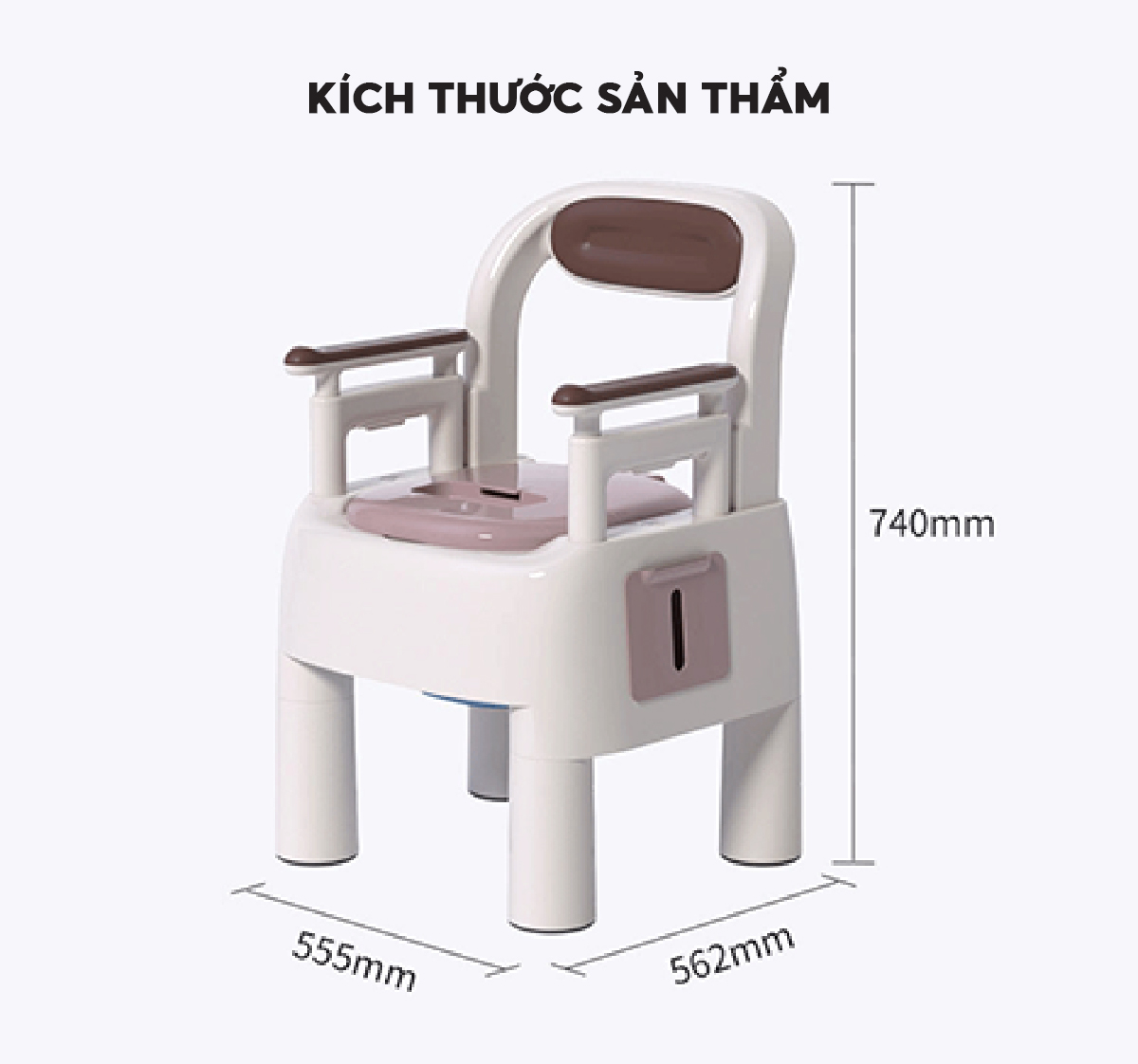 Bô vệ sinh người già Babyhop làm từ nhựa nguyên sinh chịu lực 960KG dễ dàng vệ sinh 2 chế độ chân