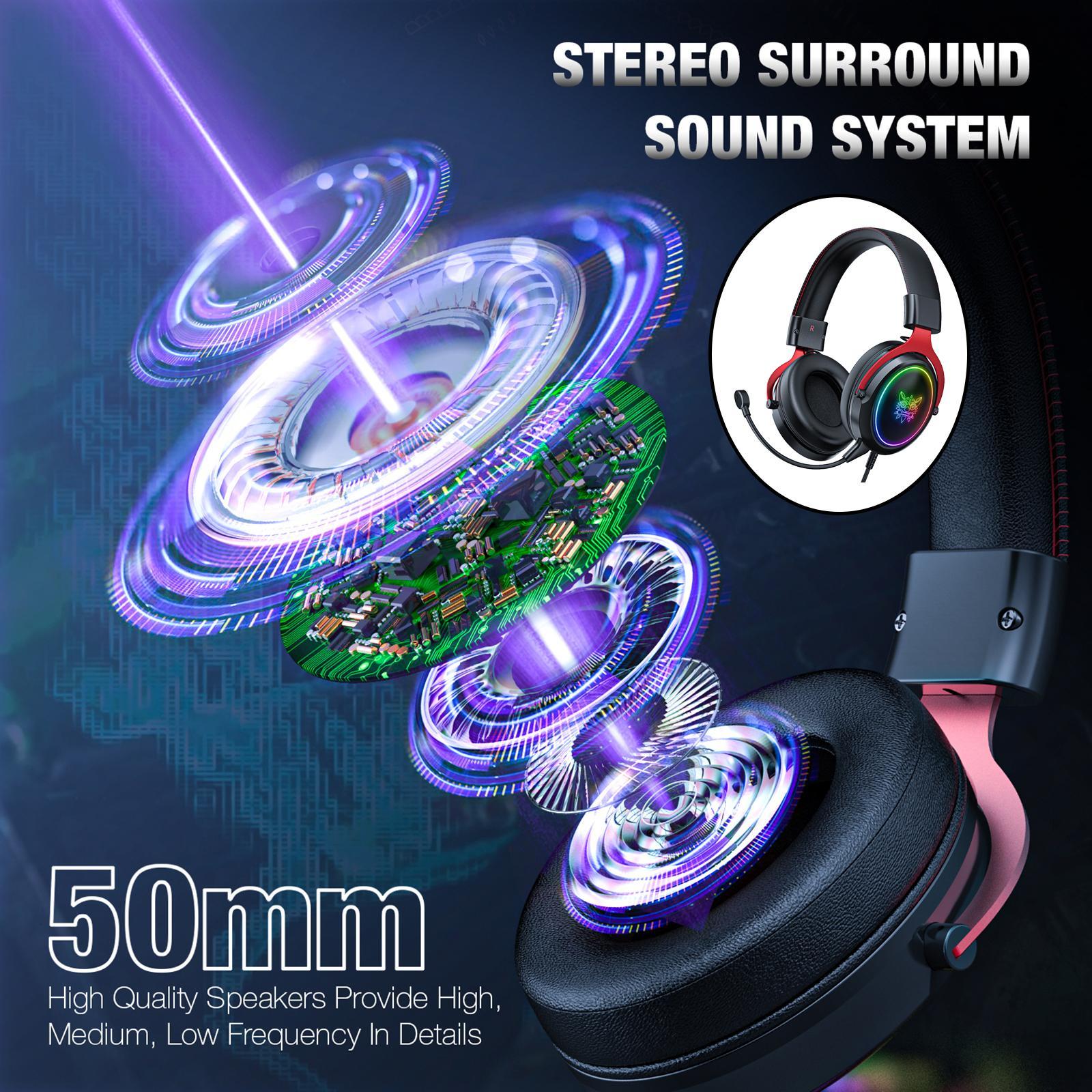 Wired Gaming Headsets RGB LED Headphones w/Mic for /