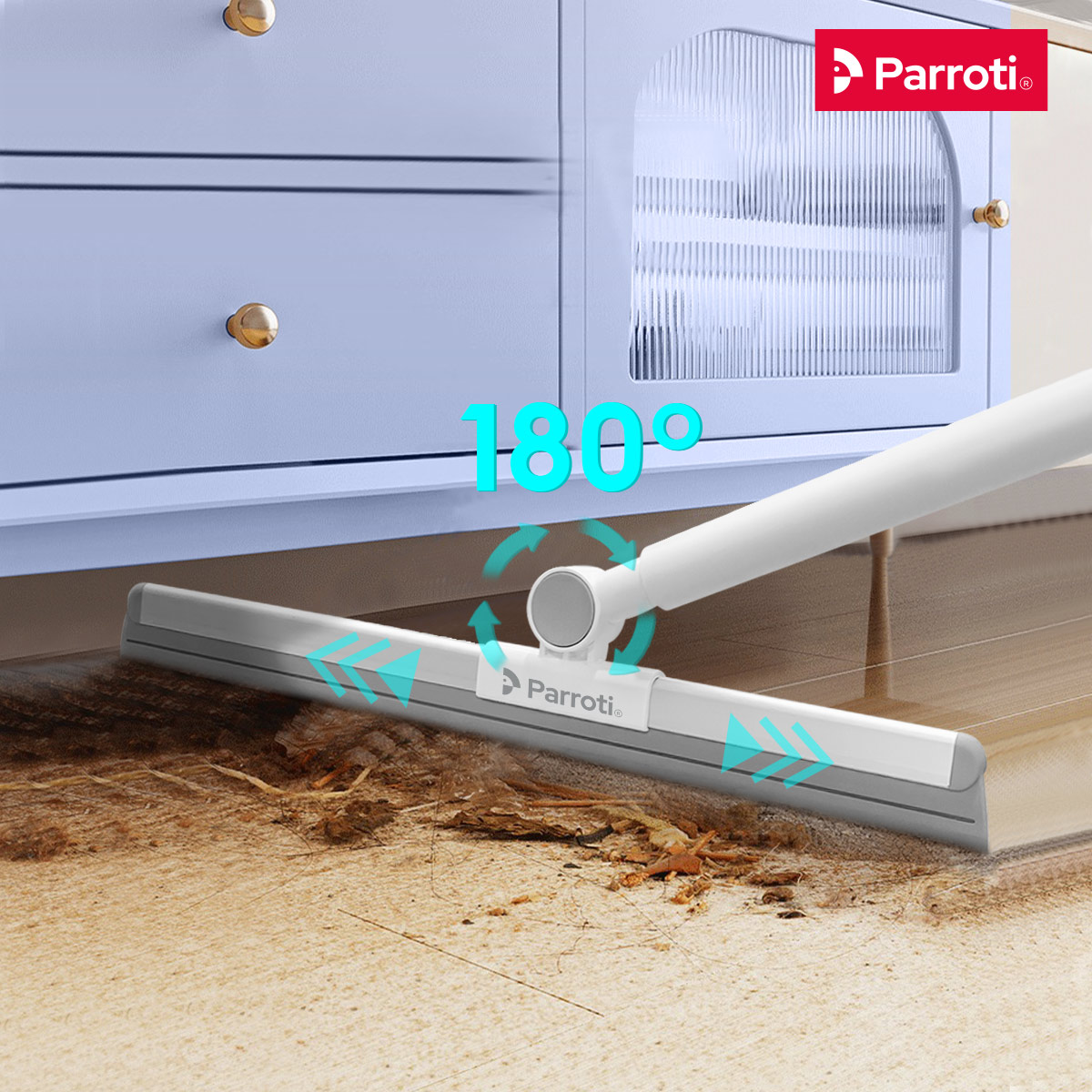 Cây Gạt Nước Sàn Nhà Tắm, Đầu Silicon Xoay 180 độ, Cán Inox, Tăng Giảm Chiều Dài Parroti Flat FT01