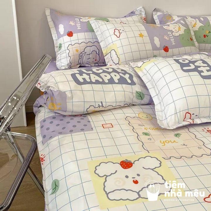 Bộ Chăn Ga Gối Cotton 3Dm6/m8/2m-Tiệm Nhà MêuSet 4 Món 2 Vỏ gối ,drap , vỏ chăn Hoa Lá Thoáng mát Mềm Mịn Cao Cấp