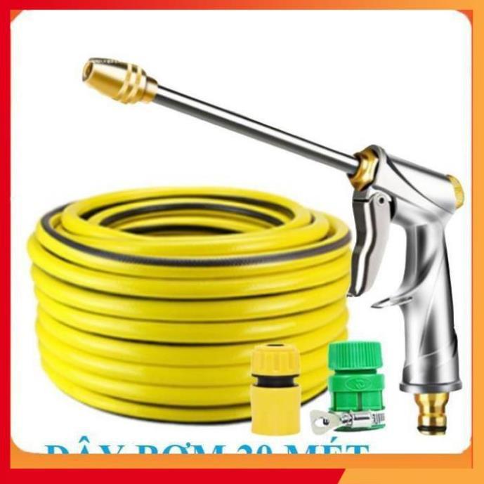 Bộ dây vòi xịt nước rửa xe, tưới cây . tăng áp 3 lần, loại 20m 206701-2 đầu đồng, cút, nối