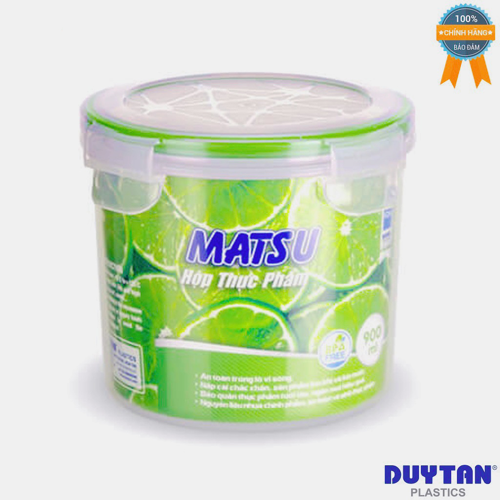 Hộp Nhựa Tròn MATSU 900ml Có Nắp Gài 4 Chấu Đựng Thực Phẩm Đồ Dùng Chắc