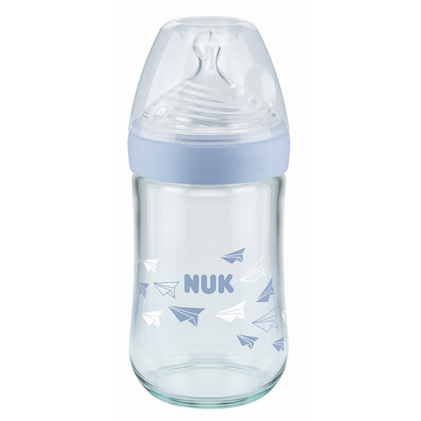 Bình Sữa Thủy Tinh 240ml Nature Sense Núm Ti Silicone S1 Nuk NU21498 (Size M) - Màu Ngẫu Nhiên
