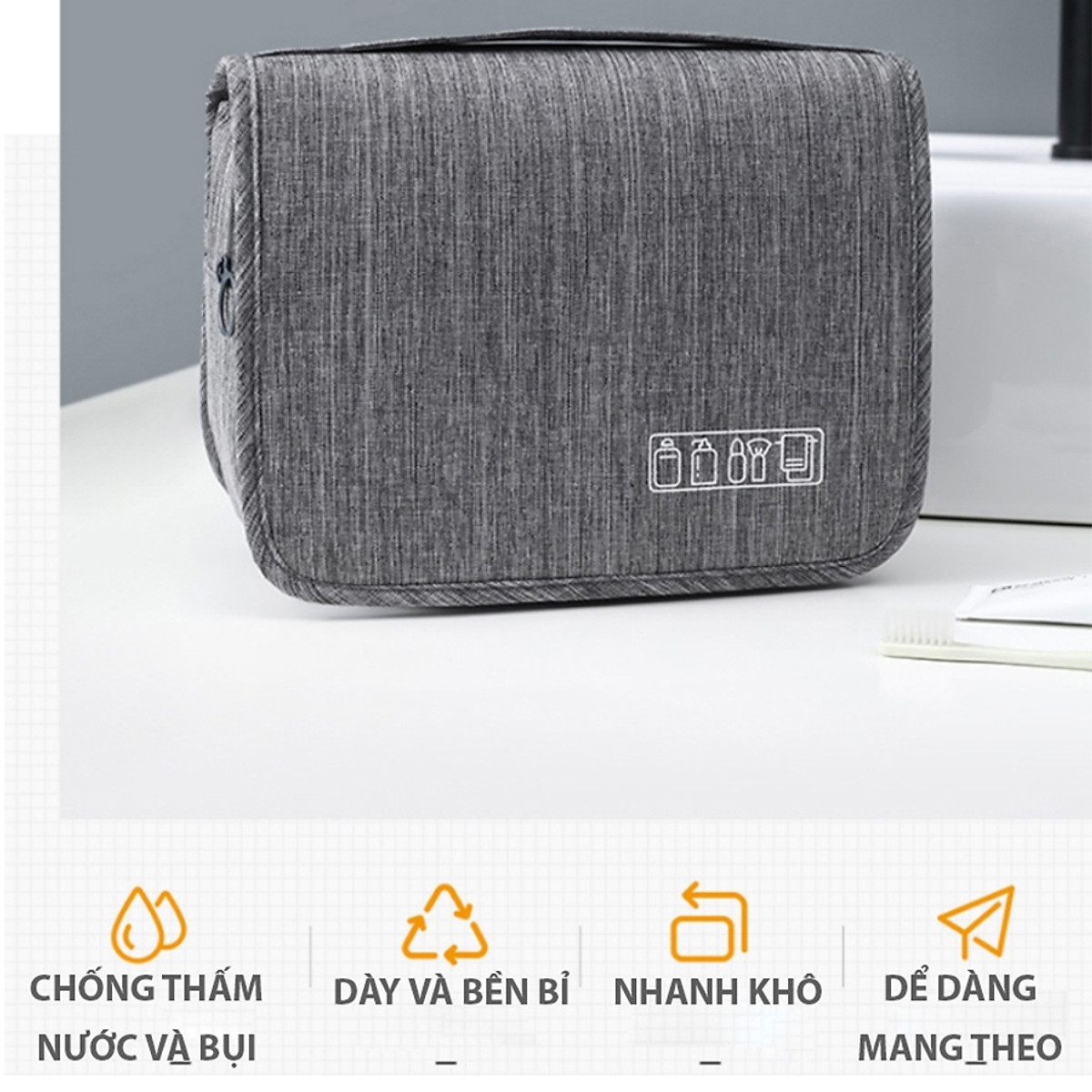 Túi đựng đồ trang điểm nhiều ngăn, đựng mỹ phẩm và đồ dùng cá nhân - Màu Đen