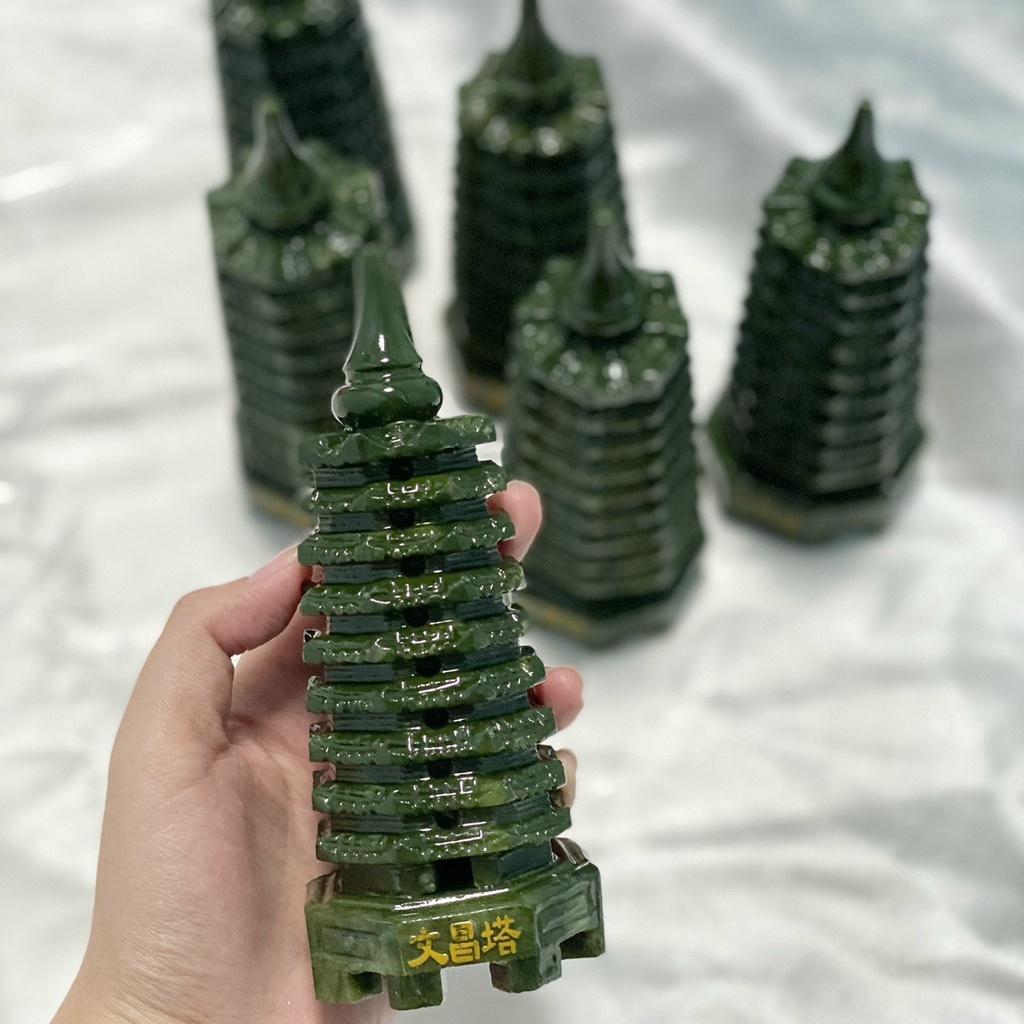Tháp Văn Xương đá ngọc Serpentine - cao 15cm