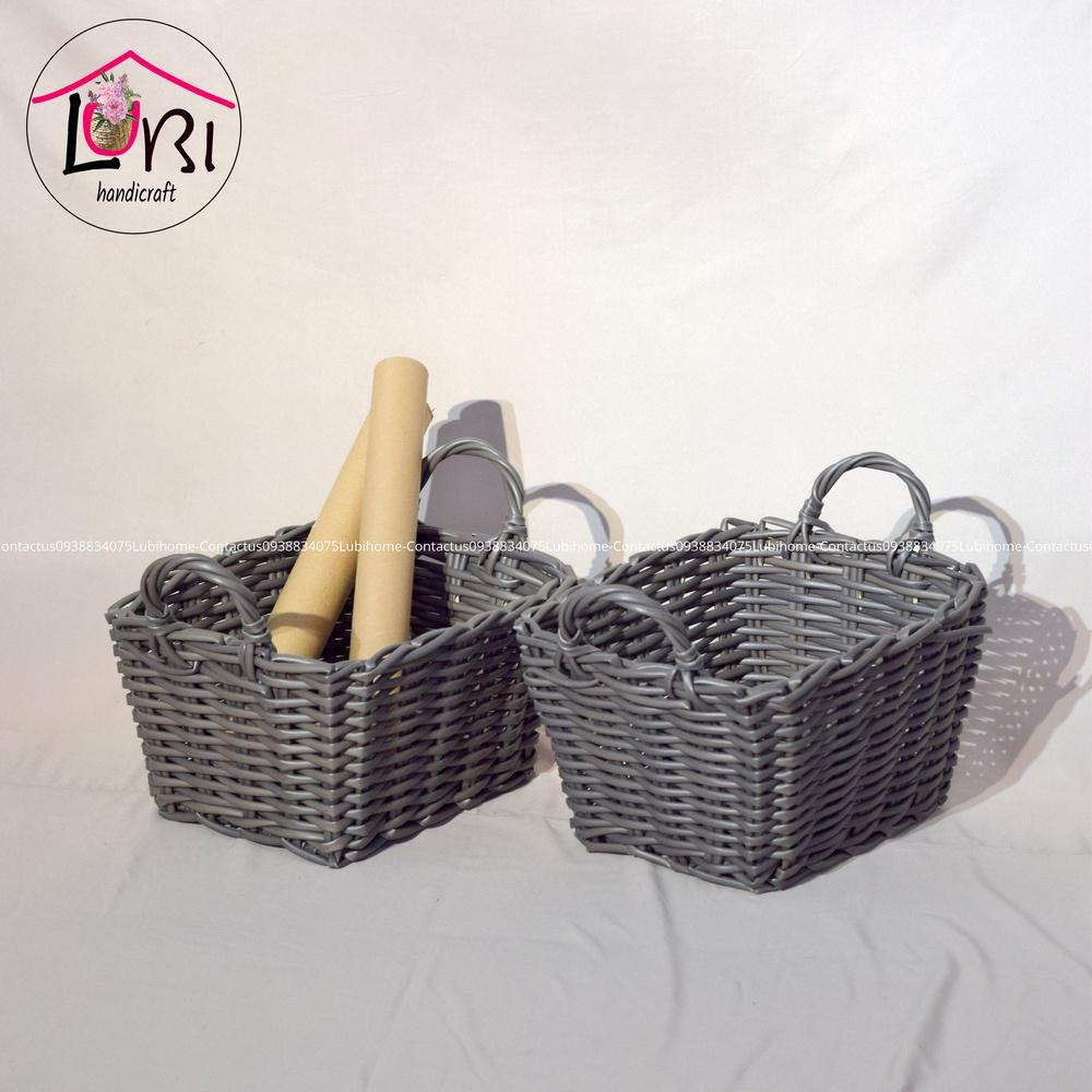 Giỏ đựng đồ đan nhựa giả mây có quai cầm - xinh xắn