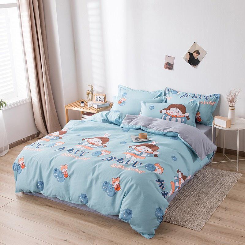 Bộ chăn ga gối Cotton poly M2T bedding gồm vỏ chăn mền, drap ga giường và 2 vỏ gối nằm - PL Cô bé nhật